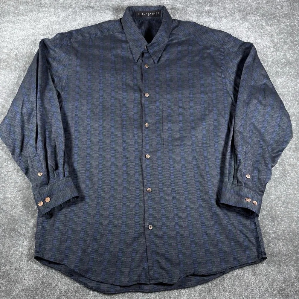 Jhane Barnes Mens‎ Large Blue Purple Jacquard Cotton Button Down Shirt